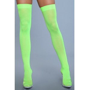 1932 Opaque Nylon Thigh Highs Neon Green (size: O/s)