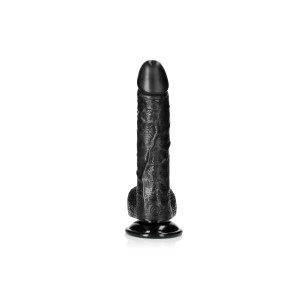 Real Rock Curved Realistic Dildo & Balls With Suction Cup 8 Inches Black