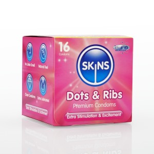 Skins Condoms Dots & Ribs Cube 16 Pack International 1