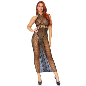 Leg Avenue Halter Dual Net Backless Dress