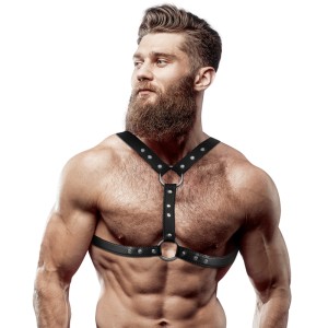 Fetish Submissive Attitude Eco-leather Chest Harness With Double Support And Studs For Men
