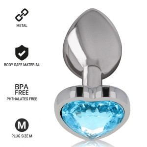 Intense Aluminum Metal Anal Plug Blue Heart Size M