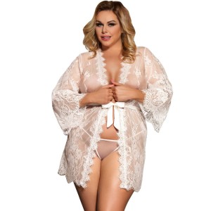 Subblime Queen Plus Flared Sleeves Lace Peignoir White