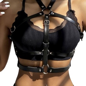 Subblime Leather Ring Chest Harness Black One Size