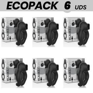 Ecopack 6 Units Black&silver Silicone Vibrator Ring 3 Rechargeable Motors Black