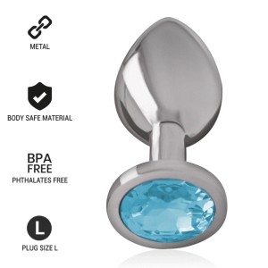 Intense Aluminum Metal Anal Plug With Blue Crystal Size L