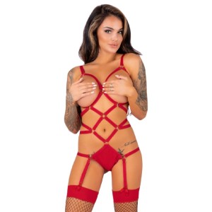 Livco Corsetti Fashion Thiara Lc 20213 Set Body + Stockings Red S/m