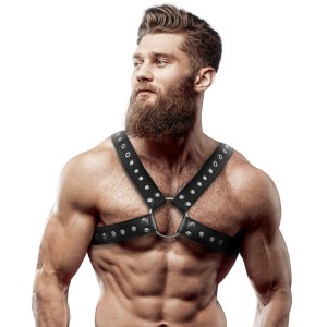 Fetish Submissive Attitude Mens Cross-over Eco-leather Chest Harness With Studs