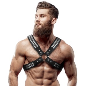 Fetish Submissive Attitude Mens Crossed Chest Eco-leather Harness With Rivets