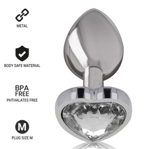 Intense Aluminum Metal Anal Plug White Heart Size M
