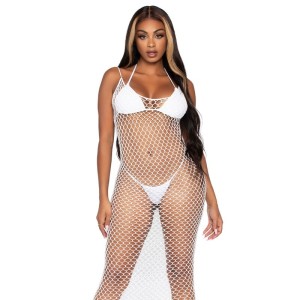 Leg Avenue Woven Twist Net Maxi Dress One Size White
