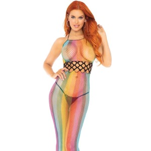 Leg Avenue Long Halter Net Dress One Size Rainbow