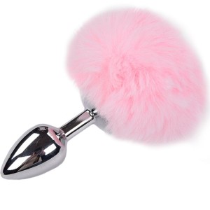 Alive Anal Pleasure Plug Smooth Metal Fluffy Pink Size S