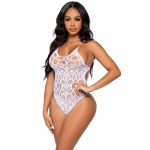 Leg Avenue Seamless Scroll Lace Teddy White