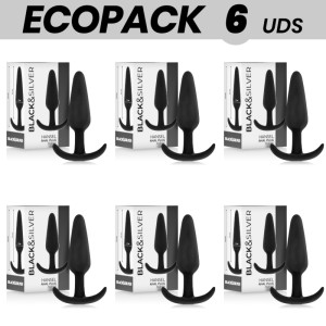 Ecopack 6 Units Black&silver Hansel Silicone Anal Plug With Small Handle