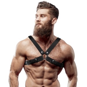 Fetish Submissive Attitude Mens Adjustable Eco-leather Cross Chest Bulldog Harness