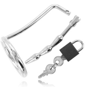 Metal Hard Testicle Ring With Urethral Chastity Plug