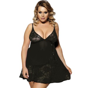 Subblime Queen Plus Floral Laces Babydoll Black