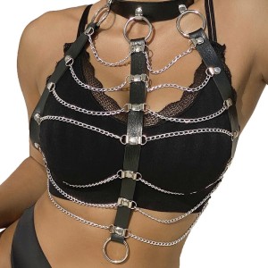 Subblime Chest Harness Leather Chains Black One Size