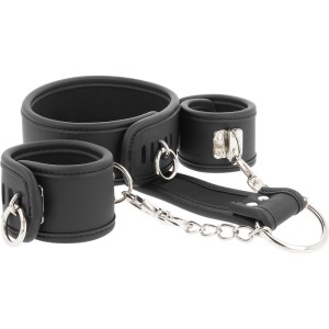 Fetish Submissive Vegan Leather Necklace And Handcuffs With Noprene Lining