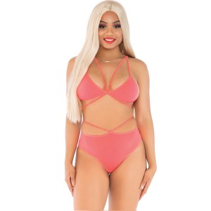 Leg Avenue Top & Panties Coral With Straps