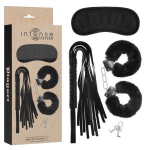 Intense Fetish Erotic Playset 1 With Handcuffs, Blind Mask And Flogger