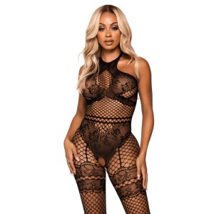 Leg Avenue Net Halter Bodystocking One Size Black