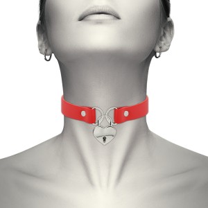 Coquette Chic Desire Red Vegan Leather Necklace With Heart Accessory With Key