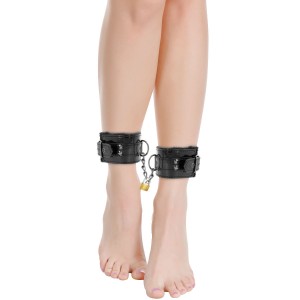 Darkness Adjustable Black Leather Ankle Handcuffs With Padlock