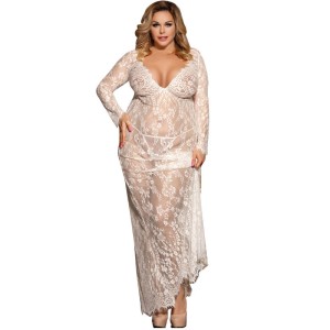 Subblime Queen Plus Long Sleeve Long Dress White