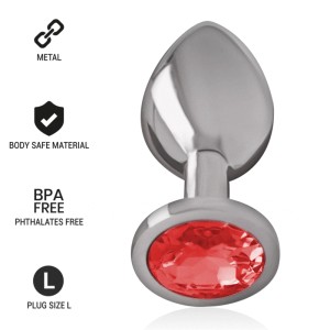 Intense Aluminum Metal Anal Plug With Red Crystal Size L
