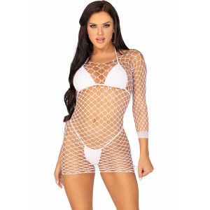 Leg Avenue Long Sleeve Net Dress White One Size