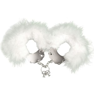 Adrien Lastic Metal Handcuffs With White Feathers