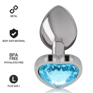 Intense Aluminum Metal Anal Plug Blue Heart Size L
