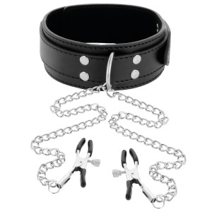 Darkness Collar With Nipple Clamps Black