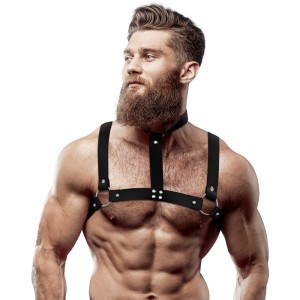 Fetish Submissive Attitude Adjustable Eco-leather Chest Harness With Necklace For Men