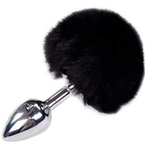 Alive Anal Pleasure Plug Smooth Metal Fluffy Black Size M