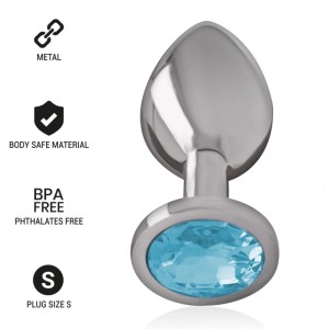 Intense Aluminum Metal Anal Plug With Blue Crystal Size S