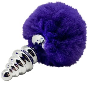 Alive Anal Pleasure Plug Spiral Metal Fluffy Dark Violet Size M