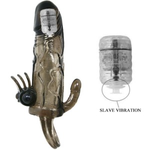 Baile Brave Man Penis Cover With Clit And Anal Stimulation Double Bullet Black 16.5 Cm