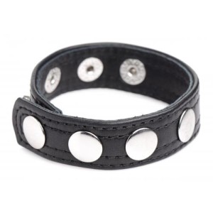 Cock Gear Adjustable Leather Cock Ring With Studs Black
