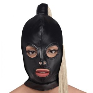 Blonde Ponytail Bondage Hood Black