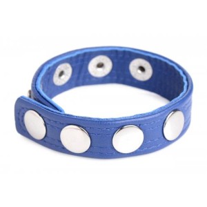 Cock Gear Adjustable Leather Cock Ring With Studs Blue