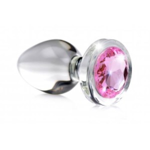 Pink Gem Glass Anal Plug With Gem Small