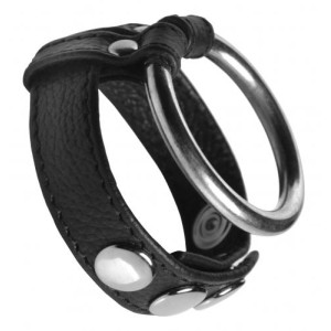 Cock Gear Leather Cock Ring With Metal Ring