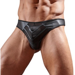 Faux Leather G-string With Powernet Inserts