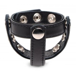 Cock Gear Adjustable Leather Cock And Ball Ring With Studs Black