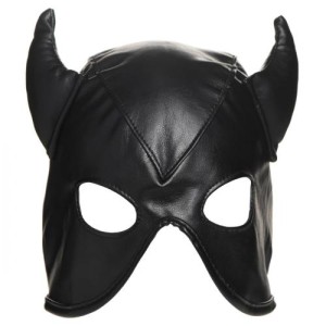 Dungeon Demon Bondage Mask With Horns Black