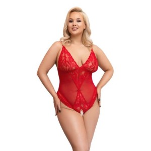Bodysuit With Open Crotch Red