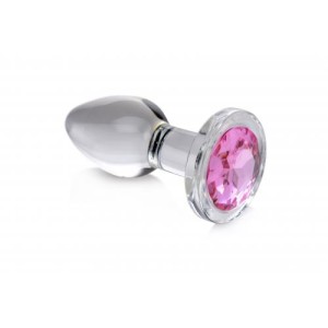 Pink Gem Glass Anal Plug With Gem Medium